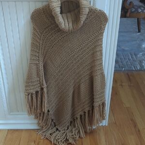 Cozy Tan Knit Poncho